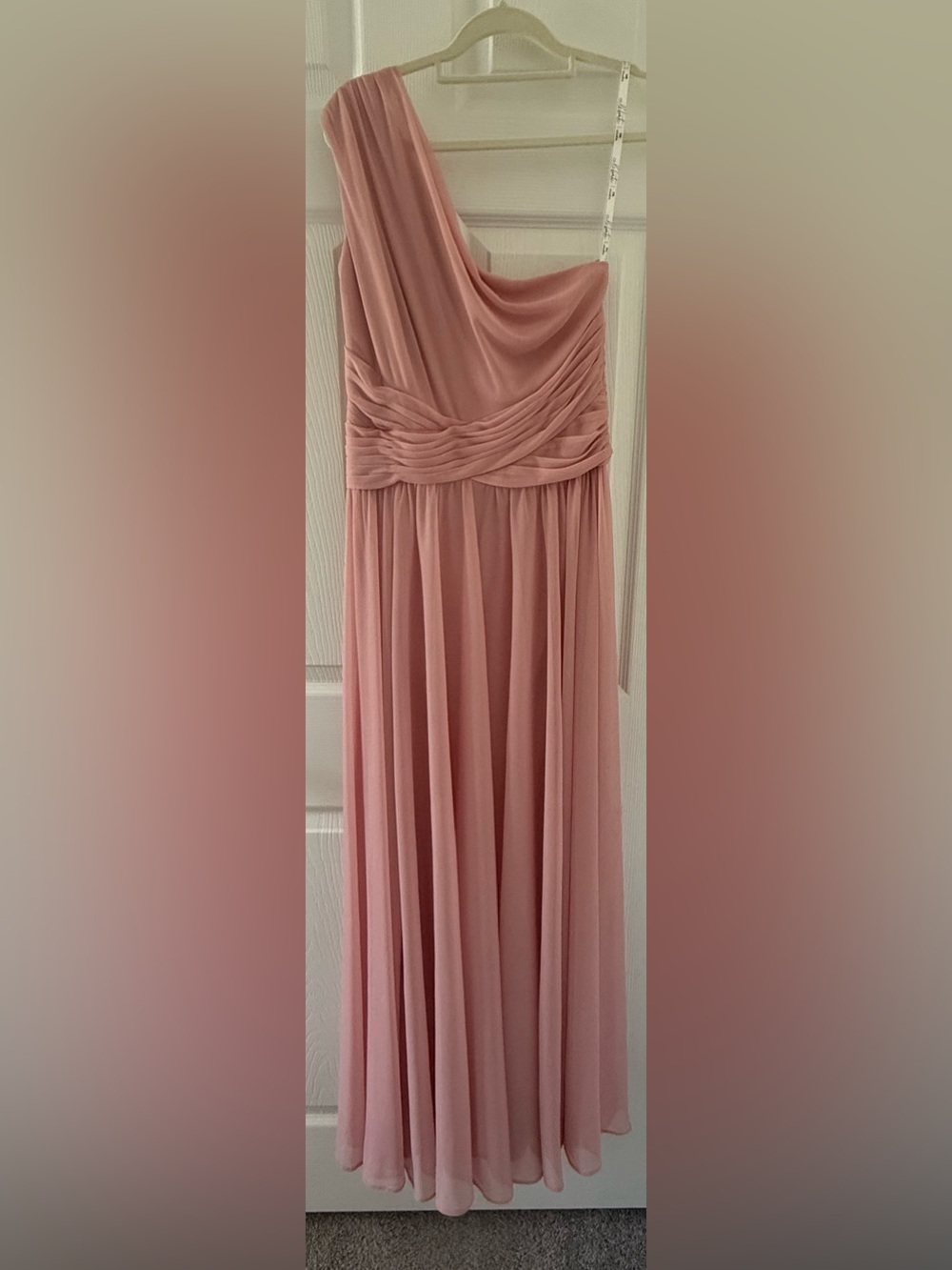 David’s Bridal Dusty Rose One-Shoulder Chiffon Bridesmaid Dress